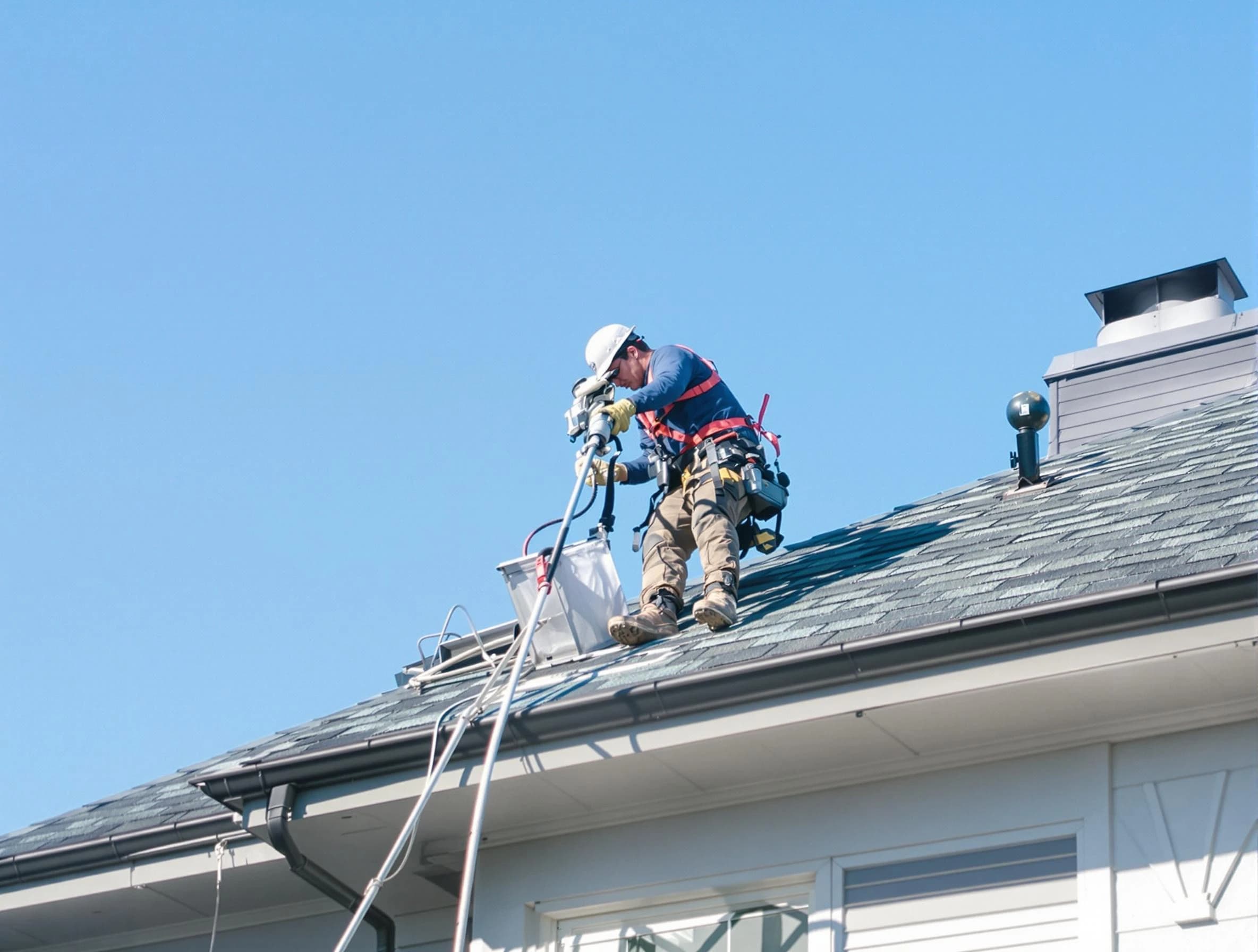 Center Dryer Vent Cleaning certified technician cleaning a roof-mounted dryer vent system in Center