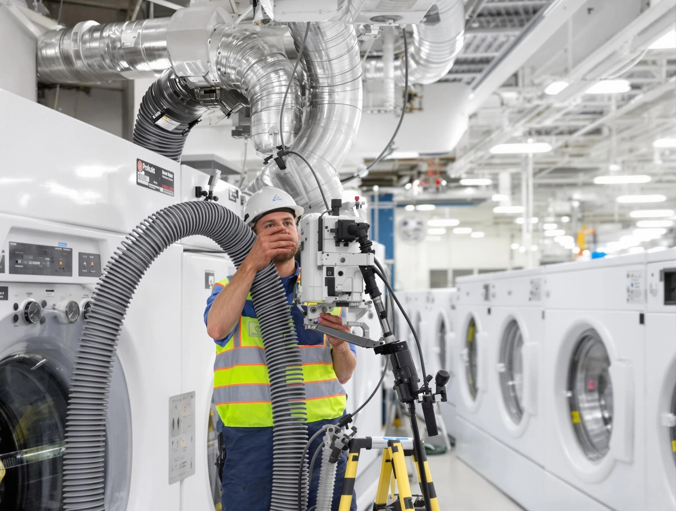 Center Dryer Vent Cleaning team performing commercial-grade dryer vent cleaning at a business facility in Center