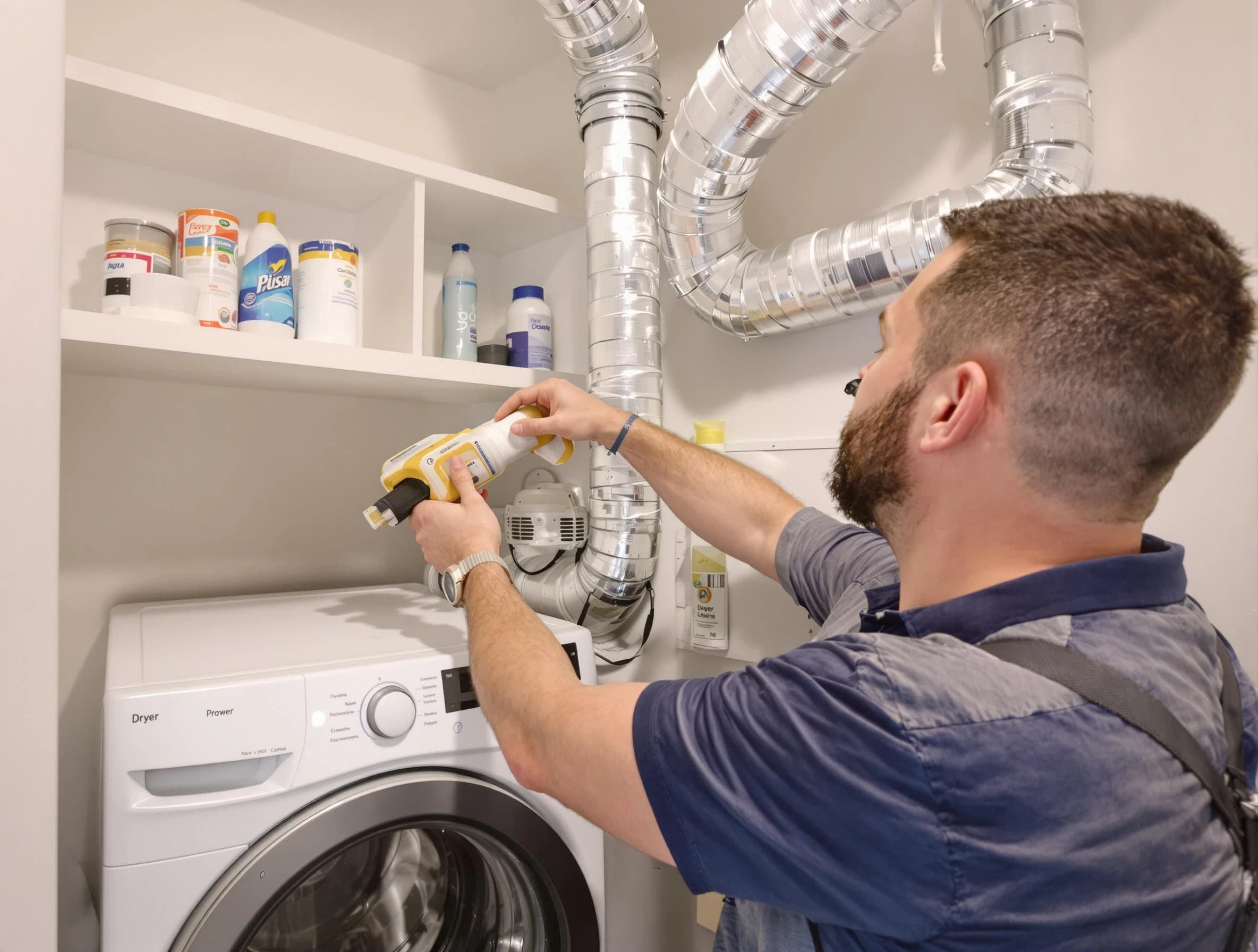 Center Dryer Vent Cleaning technician performing dryer vent cleaning at a home in Center