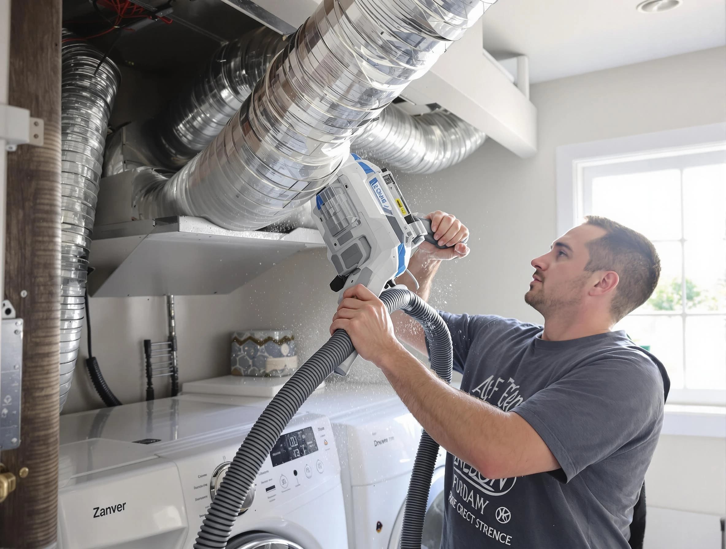 Center Dryer Vent Cleaning specialist cleaning deep within a dryer vent duct system in Center